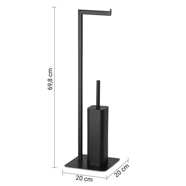 Gedy - Piantana con Porta Rotolo E Porta Scopino WC Nero Matt - Modello: Felix