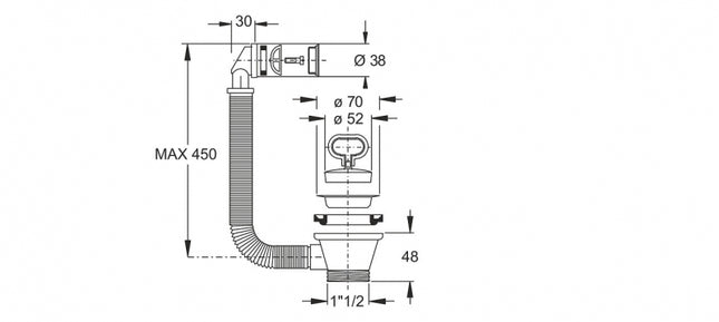 Bonomini - Piletta tradizionale per lavello cucina con troppo pieno con tappo 52 in gomma