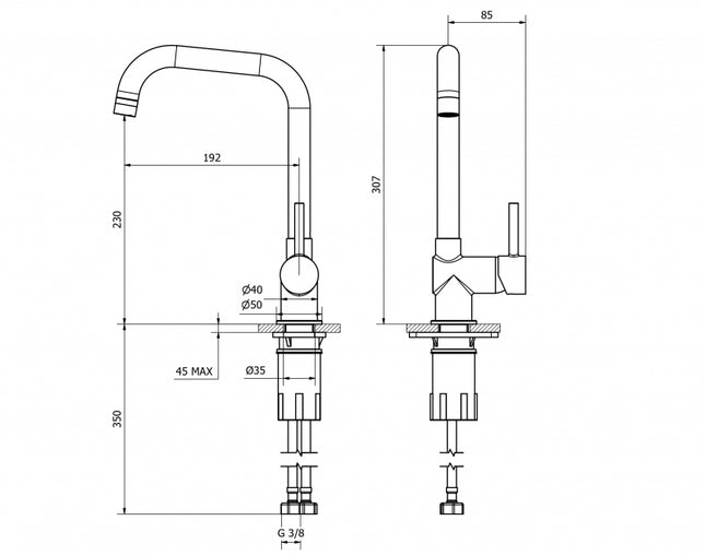 Teorema - Miscelatore lavello canna quadrata - Colore: Cromo satinato