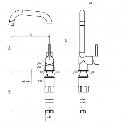 Teorema - Miscelatore Lavello Canna quadrata - Colore: Cromo