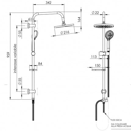 Damast - Colonna doccia con soffione, doccetta, flessibile e porta sapone
