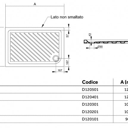 Piatto Doccia rettangolare 80x100 cm In Ceramica senza piletta - Altezza 7 cm
