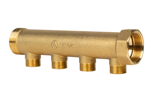 Collettore Ottone Giallo - 4 uscite da 3/4" - Misura: 1"1/4 - Caldo/Freddo