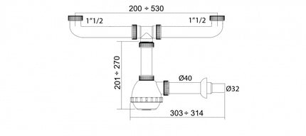 Sifone 2 Vie Per Lavello Inox Senza Pilette