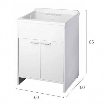 Lavatoio In Resina Con Mobile 2 Ante In Pvc 60x60x85 CM (LxPxH) BIANCO