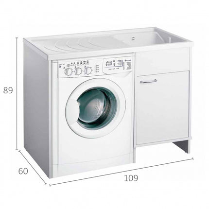 Lavatoio In Resina Con Mobile 1 Anta In Pvc Coprilavatrice 109×60×89 (L×P×H) CM