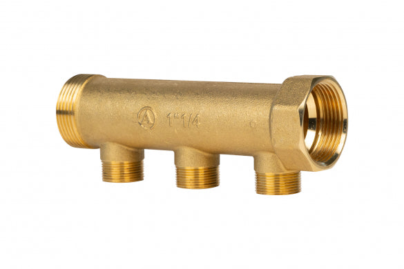 Collettore Ottone Giallo - Misura: 1"1/4 - 3 uscite da 3/4" - Caldo/freddo
