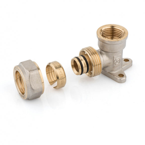 Raccordo curvo/gomito con base 1/2" 16ø per multistrato a stringere