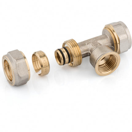G.T.COMIS Raccordo A Tee Femmina 1/2" ø20 Per Multistrato A Stringere Completo Di Kit