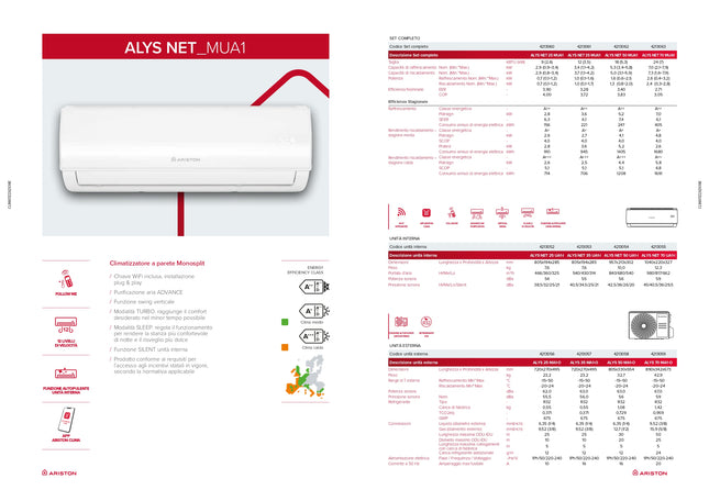 Ariston Climatizzatore/condizionatore Wi-FI Monosplit Inverter 18000 BTU gas R32 - Modello Kios Net