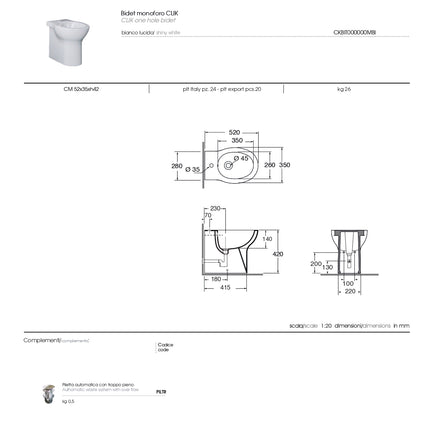 Azzurra - Bidet Filo Parete Bianco In Ceramica - Serie Clik