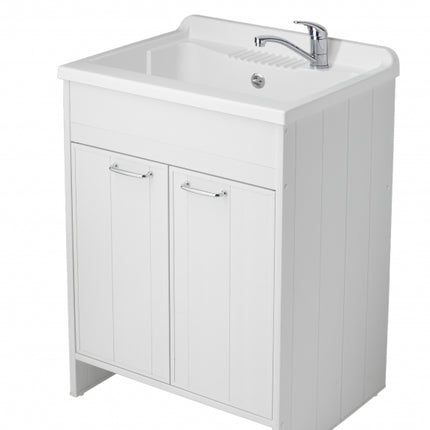 Lavatoio In Resina Con Mobile 2 Ante In Pvc 60x60x85 CM (LxPxH) BIANCO