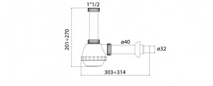 Sifone 1 Via Per Lavello Inox Senza Piletta