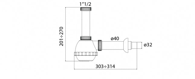 Sifone 1 Via Per Lavello Inox Senza Piletta