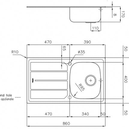 Foster - Lavello Cucina In Acciaio Inox Ad Incasso S1000 86 Cm 1 Vasca A Destra