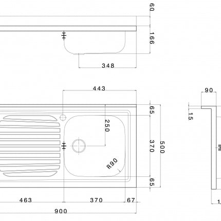 Lavello Cucina In Acciaio Inox Ad Appoggio Da 90 Cm Con Bordino Posteriore 1 Vasca A Destra Con Gocciolatoio A Sinistra