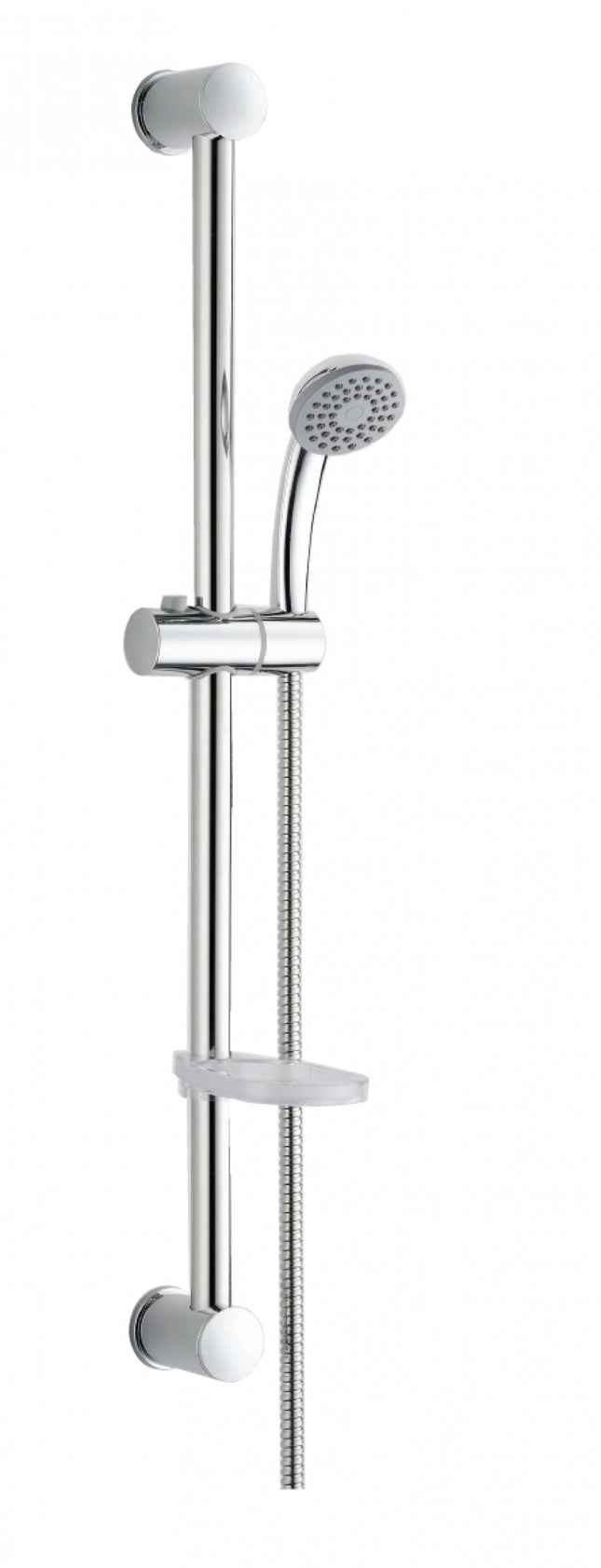 Saliscendi con asta ø25 mm, altezza 660 mm, doccetta 1 getto cromata, portasapone e flessibile 150 cm - Modello: nature 125