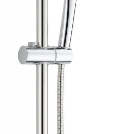 Saliscendi interasse regolabile con asta ø25 mm, altezza 660 mm, doccetta 3 getti cromata, portasapone e flessibile 150 cm - modello: nature 125