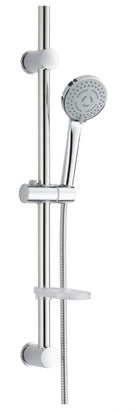 Saliscendi interasse regolabile con asta ø25 mm, altezza 660 mm, doccetta 3 getti cromata, portasapone e flessibile 150 cm - modello: nature 125