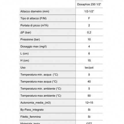 Gel - Dosatore di polifosfati anticalcare 1/2" - Modello: Dosaphos