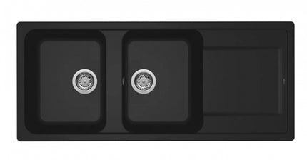 Elleci - Lavello Da Incasso reversibile In Composito Granitek Con Due Vasche + Appoggio - Misura: 116x50 cm - Colore: Nero