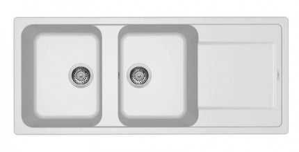 Elleci - Lavello Da Incasso reversibile In Composito Granitek Con Due Vasche + Appoggio - Misura: 116x50 cm - Colore: Bianco