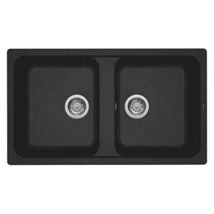 Elleci - Lavello Da Incasso In Composito Granitek 86x50 cm 2 vasche - Colore: Nero - Modello: Life