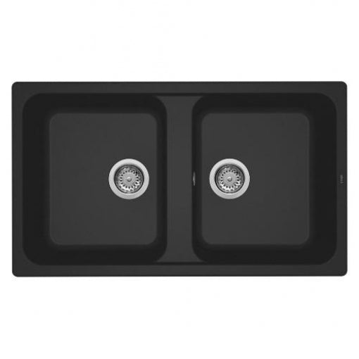 Elleci - Lavello Da Incasso In Composito Granitek 86x50 cm 2 vasche - Colore: Nero - Modello: Life