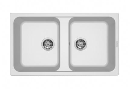 Elleci - Lavello da incasso in composito Granitek 86x50 cm 2 vasche - Colore: Bianco - Modello: Life