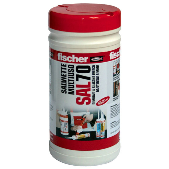 Fischer - Salviette lavamani in tessuto-non tessuto imbevute di una soluzione detergente composta da tensioattivi di origine vegetale e un agente antibatterico - Confezione da 80 salviette