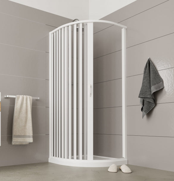 Cabina De Ducha Semicircular Plegable De PVC - Medidas 90x90x185 Cm, Puerta De 1 Hoja, Apertura Reversible, Ahorra Espacio
