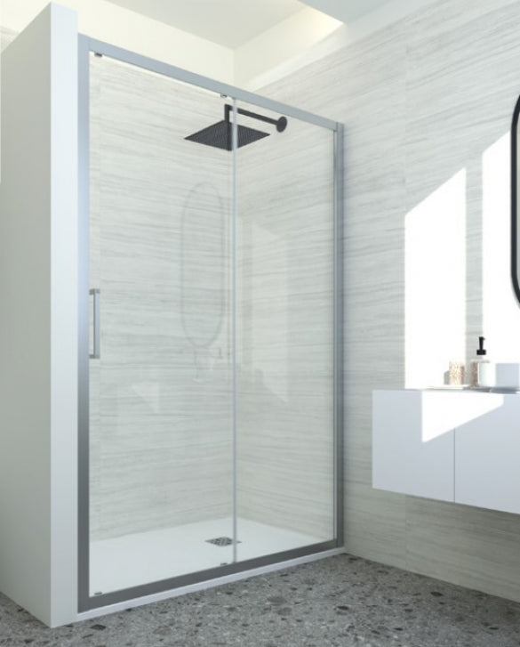 Forte - Porta/box scorrevole - Completa di profilo per nicchia - Profili cromo - Vetro/cristallo 6 mm trasparente - Modello: Kuadro 115/120 CM - VETRO TRASPARENTE 6 MM - APERTURA 48 CM