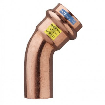 Curva 45° Maschio-Femmina ø15 Rame Pressfitting certificato acqua e gas