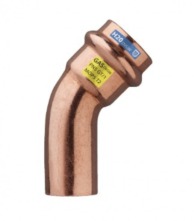 Curva 45° Maschio-Femmina ø28 Rame Pressfitting certificato acqua e gas