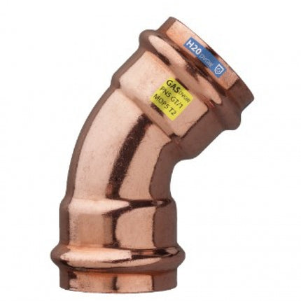 Curva 45° Femmina-Femmina ø28 Rame Pressfitting omologato per acqua e gas