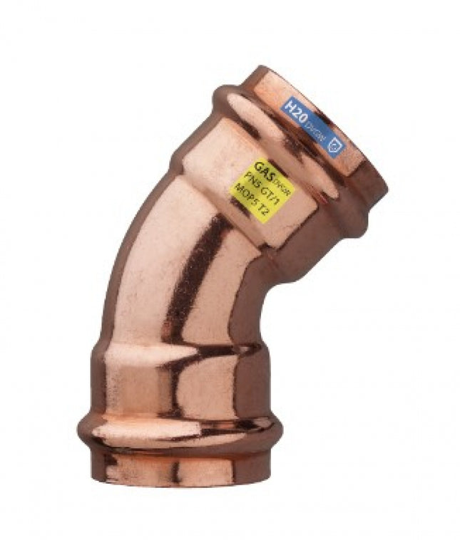 Curva 45° Femmina-Femmina ø28 Rame Pressfitting omologato per acqua e gas