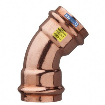 Curva 45° femmina-femmina ø22 rame pressfitting certificato acqua e gas