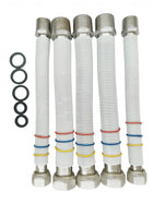 Kit blister flessibili inox con rivestimento bianco per allacciamento caldaia e scaldino 220-420 mm (2 flessibili 1/2