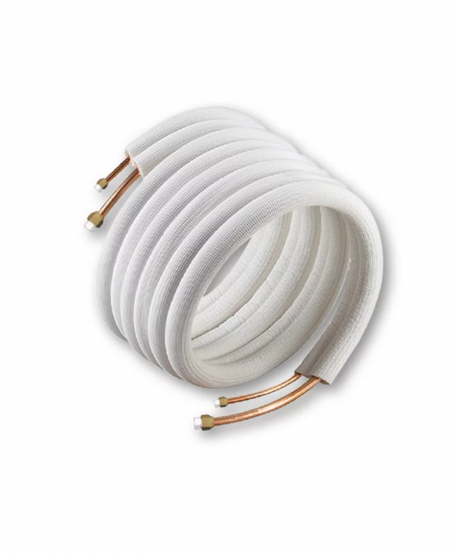 Tubo rame condizionamento doppio 6.35 (1/4") x 9.53 (3/8") - Spessore 0,8 mm Rotolo 5 Metri con cartella finale