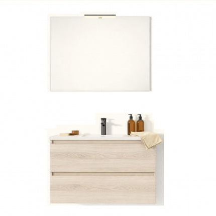 Composizione sospesa mobile 60 cm + lavabo in ceramica con specchio e lampada - Modello: Roma - Colore: Rovere Grigio (611)