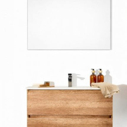 Composizione sospesa mobile 70 cm + lavabo in ceramica con specchio e lampada - Modello: Roma - Colore: Quercia (587)