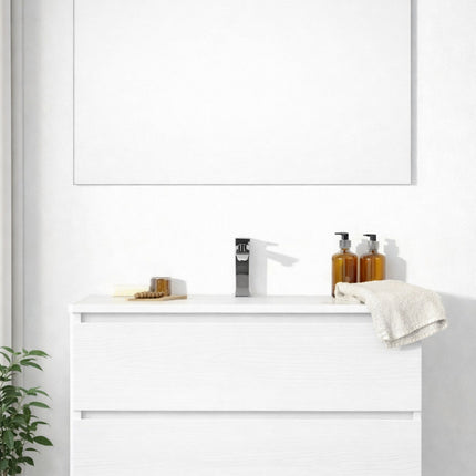 Composizione sospesa mobile 60 cm + lavabo in ceramica con specchio e lampada - Modello: Roma - Colore: Rovere Bianco (800)