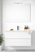 Composizione sospesa mobile 90 cm + lavabo in ceramica con specchio e lampada - Modello: Roma - Colore: Rovere Bianco (800)