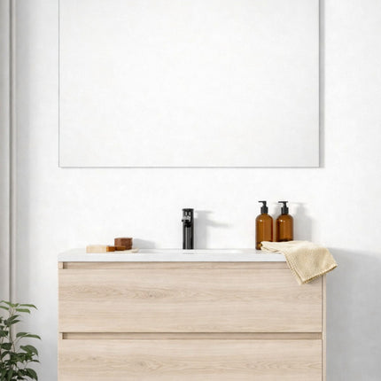 Composizione sospesa mobile 80 cm + lavabo in ceramica con specchio e lampada - Modello: Roma - Colore: Rovere Grigio (611)