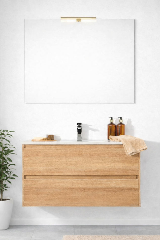 Composizione sospesa mobile 60 cm + lavabo in ceramica con specchio e lampada - Modello: Roma - Colore: Quercia (587)