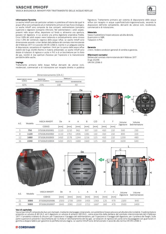 Cordivari - Vasca Biologica Imhoff 1120 litri