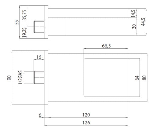 Bossini - Bocca cascata 126 cm per doccia e vasca in ottone