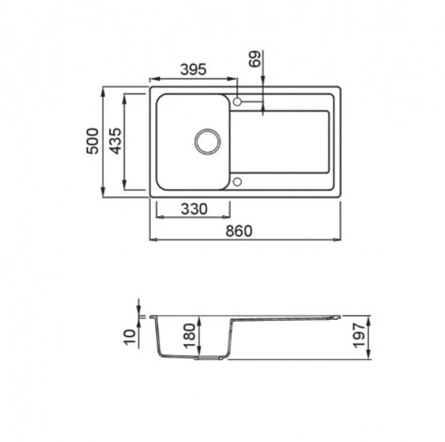 Lavello da incasso in composito granitek 86x50 cm 1 vasca + gocciolatoio reversibile - Colore: Avena - Modello: Life