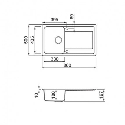 Lavello da incasso in composito granitek 86x50 cm 1 vasca + gocciolatoio reversibile - Colore: bianco - Modello: Life