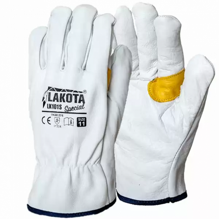 Guanto in top pelle fiore bovino bianco, dorso in crosta, grado A con polso orlato e palmo rinforzato con pelle in contrasto - Taglia 10/XL